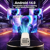 billige Projektorer-Smart projektor med Android 14, wifi 6, bt 5.2, 180° roterende bærbar projektor, 8k-dekoding, 200 ansi lumen, filmprojektor for hjemmet, utendørs, TV-pinne, iOS, Android, allwinner h723-brikke