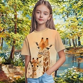 economico Animali 3D della Ragazza-Ragazze 3D Grafico Animale Giraffa Maglietta Manica Corta Stampa 3D Primavera Attivo Carino Bambini 5-12 anni Casuale Quotidiano Scuola Vestibilità regolare