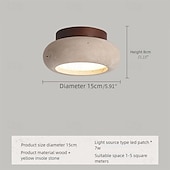 voordelige Ring &amp; Rond Ontwerp-LED-plafondlamp met steenlook, 15 cm, moderne, eenvoudige, wabi-sabi stijl, travertin natuurstenen kap, plafondlamp voor keukeneiland en eetkamer.