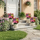 voordelige Kunstbloemen-5 bossen luxe kunstgeraniums, kleurechte UV-beschermde kunstbloemen met groen, onderhoudsarme sierplanten voor thuis, terras, veranda, vensterbank, hangmand, bruiloft
