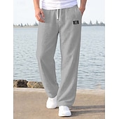 cheap Holiday-Men's Linen Pants Trousers Summer Pants Baggy Pants Beach Pants Drawstring Elastic Waist Straight Leg Plain Comfort Breathable Full Length Casual Daily Holiday Vacation Fashion Loose Fit Blue White