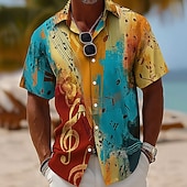 economico Musica e Chitarre-Per uomo Colorato Note Musicali Camicia Camicia con Bottoni Manica Corta Vintage Retrò Quotidiano Festival Musicale Primavera Autunno Collo ripiegato Stampa 3D camicie con colletto Blu Rosa Viola