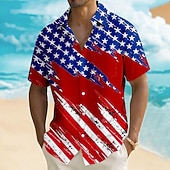 cheap Patriotic 250 Shirts-Men's 4th of July U.S. 250th Anniversary American Flag Shirt Summer Shirt Button Up Shirt Short Sleeve Patriotic Outdoor Holiday Summer Spring Turndown 3D Print Front One Pocket Linen Like Shirt Blue