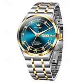 economico Orologi meccanici-Orologio automatico da uomo - lussuoso orologio da polso automatico da lavoro in acciaio inossidabile bicolore oro con datario, impermeabile, luminescente, regalo elegante per marito, papà e figlio