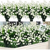 abordables Artificial Flower-20 Bundles Artificial Flowers for Outdoors, Summer Spring Grass Camellia Fake Flowers Plastic Plants, UV Resistant No Fade Faux Greenery for Gardens Porch Cemetery Decor