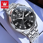 cheap Mechanical Watches-OLEVS Automatic Watch for Men, All Black Stainless Steel Luxury Business Self Winding Wristwatch with Day Date and Luminous Diamonds, Waterproof Analog Dress Watch, Gift for Husband Dad