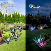billige Landskapslys-1 stk utendørs solcelledrevet dekorativ lampe i metall av agave, fargeskiftende LED, hage, gårdsplass, plen, gangstibelysning – perfekt for bryllup, høytider, fester, terrasse og stemningsfull