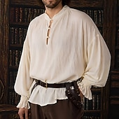  Medieval Renaissance Shirt Long Sleeves Pirate Viking Fancy Dress Unisex Viking Pirate Halloween Carnival Performance LARP Ren Faire Adults' Shirt