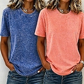  Confezioni multiple 2 pezzi Per donna Girocollo Manica Corta Viola + Blu Maglietta Set di magliette Camicia 100% cotone lavaggio acido Lavato Casuale Spiaggia Cotone