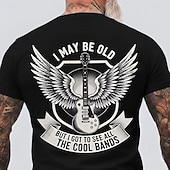 cheap Music &amp; Instrument Graphic T shirts-Men's I May Be Old But I Got To See All The Cool Bands Electric Guitar Wings Shield Retro Rock N Roll Music Lover T Shirt Graphic Crew Neck Regular Fit Casual Concert Designer Clothing Apparel S M L X