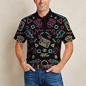  Ρετρό / Βίντατζ Χίπισσα Δεκαετία '70 Πουκάμισο Κοντά μανίκια Χίπισσα Γεωμετρικό Ρετρό Φανταχτερή Φόρεμα Ανδρικά μουσικό φεστιβάλ Πάρτι Καθημερινά Ρούχα Ενηλίκων Πουκάμισο Ανοιξη καλοκαίρι