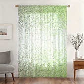 economico Tende trasparenti-Tenda trasparente per finestre, adatta a tutte le stagioni, per camera da letto e soggiorno, con asta, motivo floreale dipinto a inchiostro, effetto morbido e nebbioso, elegante e leggera.