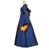 abordables Robe-ancien Médiéval Renaissance Longueur au sol Robe Manches longues Sorcière Col carré Déguisement Femmes Fantaisie Halloween Carnaval Foire de la Renaissance LARP Adultes Robe Printemps