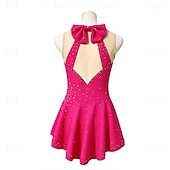 preiswerte Eiskunstlaufkleider-Eiskunstlaufkleid Damen Eislaufen Kleid Rot Patchwork Asymmetrischer Saum Dehnbar Training Wettbewerb Eiskunstlaufkleidung Klassisch Kristall / Strass Ärmellos Eislaufen Eiskundstlauf