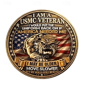 abordables 250 Aniversario de los EE. UU.-Soy un veterano del Cuerpo de Marines de EE. UU., moneda conmemorativa, medalla Semper Fidelis del Cuerpo de Marines, regalo patriótico con emblema de bulldog, bandera estadounidense, servicio de