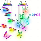 abordables Éclairages pour allées-colibri &amp;Carillon lumineux solaire papillon étanche pour extérieur, lot de 2, idéal pour le jardin, la terrasse, le balcon, la cour, la villa, la décoration estivale et les anniversaires. Parfait pour