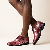 voordelige Derby Schoenen-Rode herenschoenen met slangenprint, vetersluiting, modieuze nette schoenen, een opvallend formeel schoeisel voor bruiloften, banketten, feesten, gala's, podiumoptredens en gedurfde avondkleding.