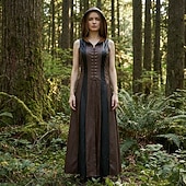 ieftine Rochie-Medieval Renascentist Lungime Gleznă Rochii Fără mâneci Arcaș Ranger Costume de fancy Pentru femei Fantezie Halloween Carnaval Mascaradă Târgul Renașterii LARP Petrecere cu tematică retro Adulți