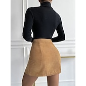 cheap Casual Skirts-Women's Vacation Skirt Fashion Casual Mini High Waist Skirts Plain Pocket Inelastic Daily Street Black Yellow Pink Wine Spring