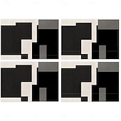 Недорогие Плацент и подставки и тривочки-Черно-белая геометрическая салфетка под тарелку, прямоугольная, из 100% полиэстера, с абстрактным геометрическим узором, можно стирать в машине, термостойкая.