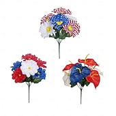 cheap U.S. 250th Anniversary-3Pcs 250th Anniversary Artificial Chrysanthemums &amp; Rose Flowers, Reusable Plastic Flowers for American Independence Day Decorations, 4th of July Party Decor, Home &amp; Garden Centerpieces