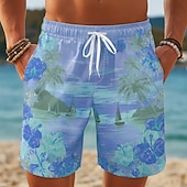 abordables Plantas y Flores Tropicales-Hombre Árbol de coco Flores tropicales Velero Boxers de Natación Trajes de baño, bañadores cortos Pantalones de Surf Media cintura Hawaiano vacaciones en la playa Bolsillos laterales Forro de malla