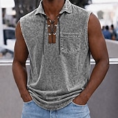 cheap Men's Classic Polo-SoftFade™ Men's Polo Shirts 100% Cotton Acid Wash Shirt Casual Holiday Lace Up Neck Short Sleeve Fashion Basic Plain Vintage Plain Summer Spring Blue Black Pink Gray