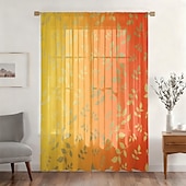 economico Tende trasparenti-Tenda trasparente per finestre, adatta a tutte le stagioni, per camera da letto e soggiorno, con asta, motivo floreale dipinto a inchiostro, effetto morbido e nebbioso, elegante e leggera.