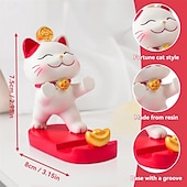 abordables Soporte para móvil-Soporte para smartphone con forma de gato de la suerte, adorable figura kawaii de maneki neko, soporte para teléfono de escritorio, soporte portátil para celular, decoración de oficina, regalo de