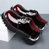 economico Scarpe Derby-Scarpe eleganti da uomo in pelle verniciata bordeaux con plateau, allacciatura e suola spessa, calzature formali ideali per feste, discoteche, spettacoli teatrali, eventi di moda e per uno stile audace e di tendenza.