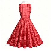 お買い得  ドレス-1950年代風 レトリ／ヴィンテージ ロカビリー 正午 ドレス ノー・スリーブ 水玉 仮装 女性用 マスカレード パーティー カジュアル／普段着 成人 ドレス 春夏