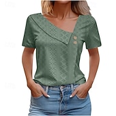 billiga Enkel t-shirt-Dam Texturblus Ögonlock Pointelle-tröja T-shirt Ensfärgat Mode Klassisk Ledigt Kortärmad V-hals Vanliga toppar Ledigt Dagligen Strand Blå Vit Gul Ljusgrön Himmelsblå Sommar Vår