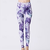 voordelige Yoga leggings en panty's-Dames Pilatesbroek Yogabroek Billenlift met ruche Hoge taille Sportschooltraining Hardlopen Fitness Legging Kleding Onderlichaam Flora Amethist Wit Blauw Sport Sportkleding Hoge Elasticiteit