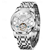 economico Orologi meccanici-Orologio automatico da uomo Olevs Skeleton, lussuoso orologio da polso da lavoro bicolore in acciaio inossidabile con calendario multifunzione, orologio meccanico analogico luminescente impermeabile,