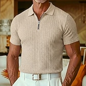 billiga Herrars klassiska polo-Herr Strukturerad Quarter Zip Polo Ledigt Utomhus Fjärdedels blixtlås Kortärmad Mode Modern Ensfärgat Jacquard Stickat Sommar Vår Vår &amp; Höst Smal passform Svart Vit Vinröd Marinblå Khaki grön Armégrön
