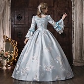 baratos Vestidos-Rococó Barroco Vestido de Baile Longo Vestidos Vestido de Baile Princesa Casamento Jacquard De Baile Decote Redondo Fantasia Mulheres Real Dia Das Bruxas Carnaval Baile de Máscaras Baile de Formatura