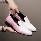 halpa Loafers-Miesten valkoiset ja pinkit krokotiilikuvioiset muuli-loaferit, muodikkaat juhlakengät, elegantit ja näyttävät kengät häävieraille, banketeille, juhliin, vanhojentansseihin ja iltatilaisuuksiin
