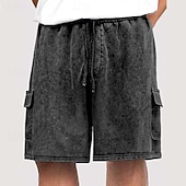 abordables Shorts décontractés-Shorts cargo pour homme SoftFade™ Shorts décontractés Shorts délavés Taille élastique Cordons Multi poches Unis Confort respirable Longueur genou Quotidien Vacances Mode Rétro Vintage Bleu Noir