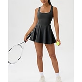 cheap Women's Tennis Dress-Women's Solid Colored Tennis Dress with Shorts Sports Dress Sleeveless Pocket Elastic Sweat-Wicking Breathable Tennis Golf Running Scoop Neck Dress Black White Green Tennis Clothing