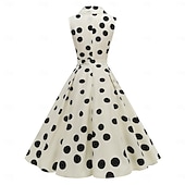 preiswerte Kleider-1950er Retro Vintage Rockabilly Midlänge Kleid Swing-Kleid Ausgestelltes Kleid Kurze Ärmel Einfarbig Tupfen Tailliert und ausgestellt Schaukel V Ausschnitt Kostüm Damen Lässig Party Alltagskleidung