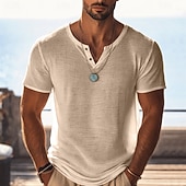 billiga grundläggande t-shirts-Herr T-shirt Stickad T-shirt T-tröja Kortärmad V-hals Sommar Ensfärgat Mode Lättvikt Grundläggande Nät Stickat Slät Ledigt Semester Gata Blå Svart Ljusgrön Topp t-shirt för män