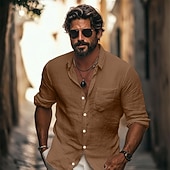 preiswerte Straße-Herren Hemd Leinenhemd Sommerhemd Strandhemd Knopfhemd Hemden zum Herausstecken Einfach Lässig Täglich Schwarz Weiß Hellgrün Rosa Langarm Umlegekragen Sommer Frühling &amp; Herbst Bekleidung Button-Down