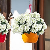  6 חבילות פרחים מלאכותיים גרניום לקישוט חיצוני, פרחי גרניום משי במראה עמיד בפני UV צמחים מלאכותיים אמיתיים לדלת הכניסה גינה מרפסת עציץ פטיו מרפסת חצר בית מקורה