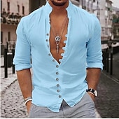 economico Strada-Per uomo Camicia Camicia di lino Camicia Estiva Camicia casual Camicia con Bottoni Semplice Casuale Quotidiano Blu Nero Bianco Rosa Manica Lunga Colletto alla coreana Estate Primavera Abbigliamento