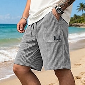 cheap Casual Shorts-Men's Shorts Casual Shorts Corduroy Shorts Pocket Elastic Waist Plain Textured Comfort Breathable Knee Length Casual Outdoor Beach Vacation Fashion Black White Stretchy