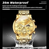 abordables Relojes de Cuarzo-Reloj automático de lujo para hombre Olevs, reloj mecánico esqueletizado con fase lunar, resistente al agua, luminoso, de acero inoxidable bicolor, relojes de vestir elegantes para negocios.