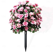 cheap Artificial Flower-Artificial Azalea Flower with Ground Stakes, 23" UV Resistant Fake Azalea Garden Stake, Faux Greenery Shrubs for Outdoor Porch, Patio, Wedding, Party Decor, Durable, Easy-to-Install Garden Accessory