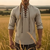  Médiéval Renaissance Chemise Manches longues Pirate Viking Déguisement Homme Halloween Carnaval Performance LARP Foire de la Renaissance Adulte Chemise