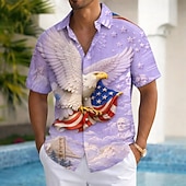  Férfi Sas Amerikai zászló Az Egyesült Államok 250. évfordulója Ing Nyári póló Gombos póló Rövid ujjú Hazafias Szabadtéri Szabadság Nyár Tavasz Térfogatcsökkenés 3D nyomtatás galléros ingek Első egy