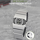 cheap Quartz Watches-Men's Futuristic Sports Watch with Luminous Glow in the Dark Dial, Tactical Rectangular Quartz Wrist Watch with Integrated Silicone Strap, Night Light Function, Cool Fashion Gift for Men Boys